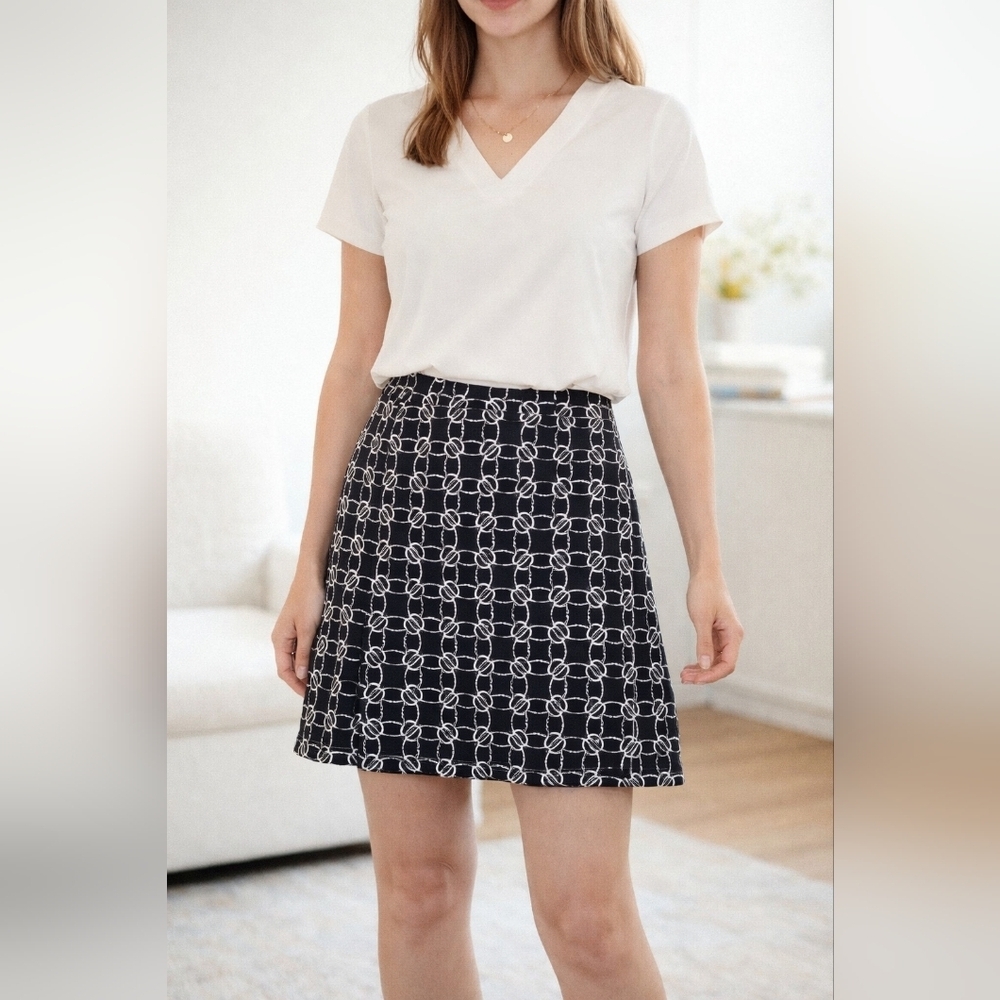 Loft Mini Skirt Black Multi Ghigham Abstract Woman's Size Medium Petite